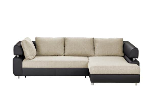 switch Zweifarbiges Ecksofa mit Schlaffunktion schwarz/beige - Kunstleder/Webstoff Panama