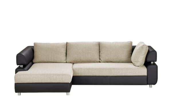 switch Ecksofa schwarz/beige - Kunstleder/Webstoff Panama