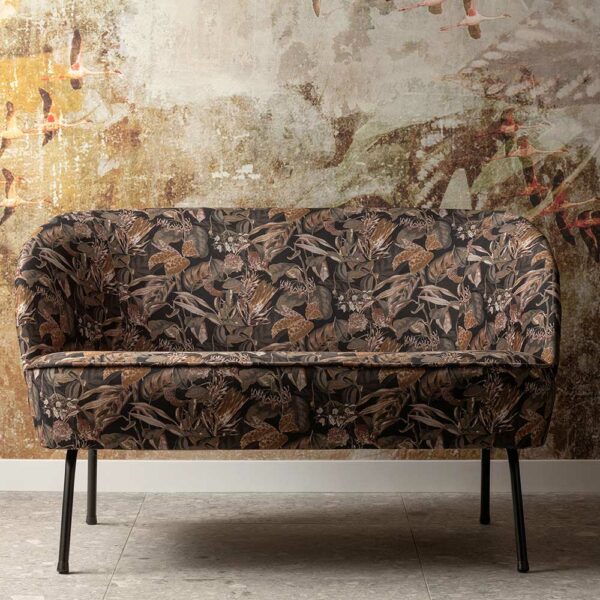 Retro Stil Zweiersofa in Bunt und Schwarz Blumen Motiv